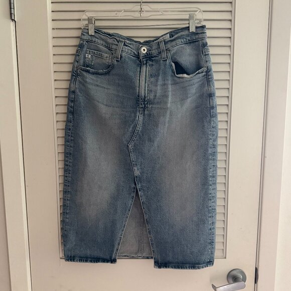 AG Jeans Alicia Denim Midi Skirt | Size 29 | Front Slit High-Waisted Classic Blu - Picture 7 of 12